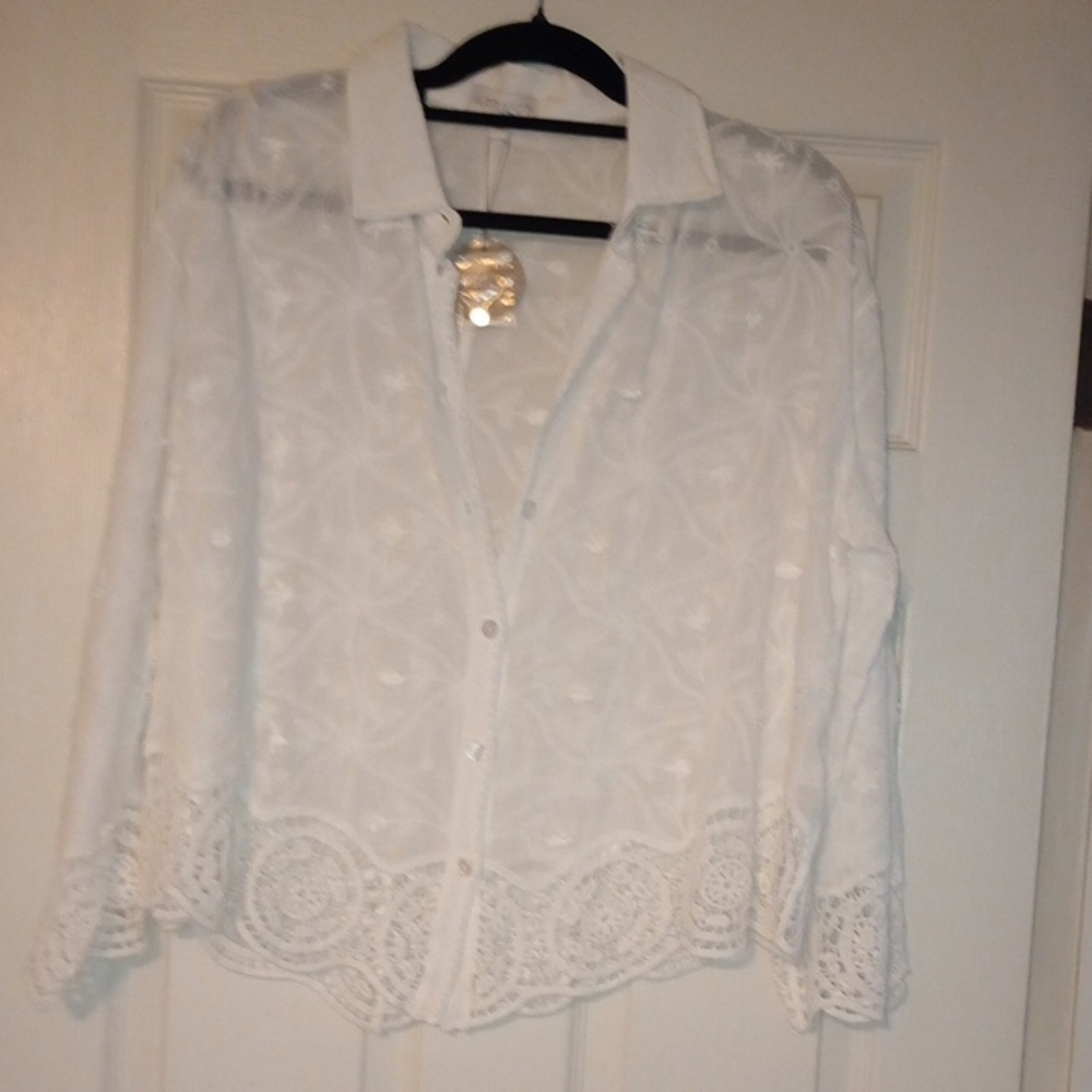 APRICOT White Lace Button Down Shirt